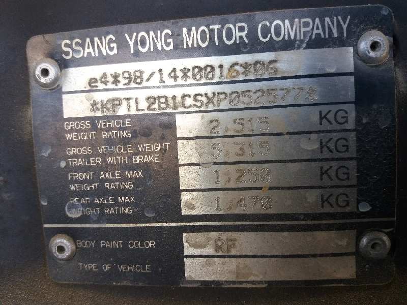 ssangyong korando 2.3 turbodiesel cat   |   0.97 - 0.02 | 1997 - 2002 | 101 cv / 74 kw del año 1997