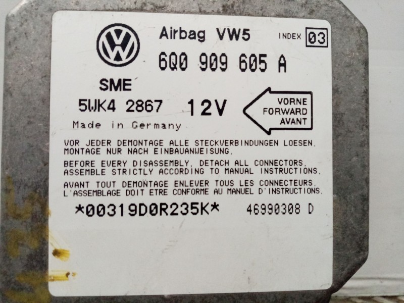 Recambio de centralita airbag para seat toledo (1m2) 1.9 tdi referencia OEM IAM 600909605a  