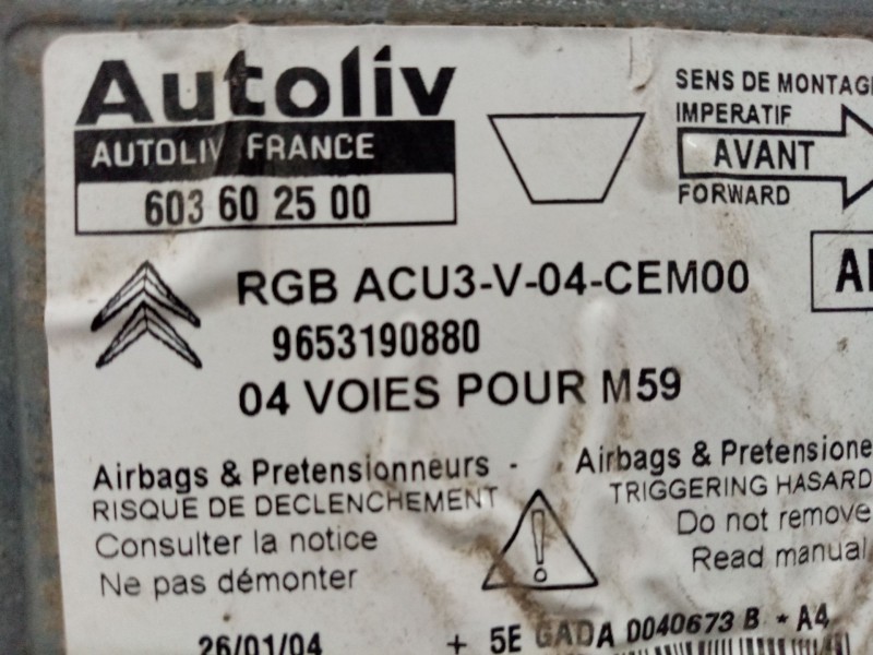 Recambio de centralita airbag para peugeot partner (s2) 2.0 hdi cat referencia OEM IAM 9653190880  