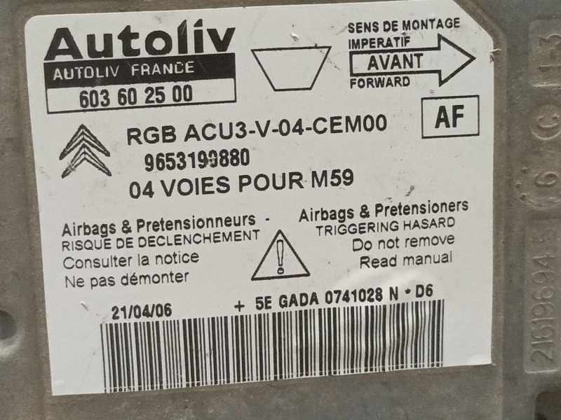 Recambio de centralita airbag para citroen berlingo 1.9 diesel referencia OEM IAM 603602500 9653190880 