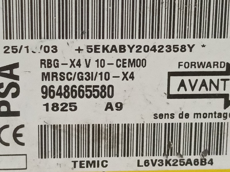 Recambio de centralita airbag para citroen c5 berlina 2.0 hdi sx referencia OEM IAM 9648665580  
