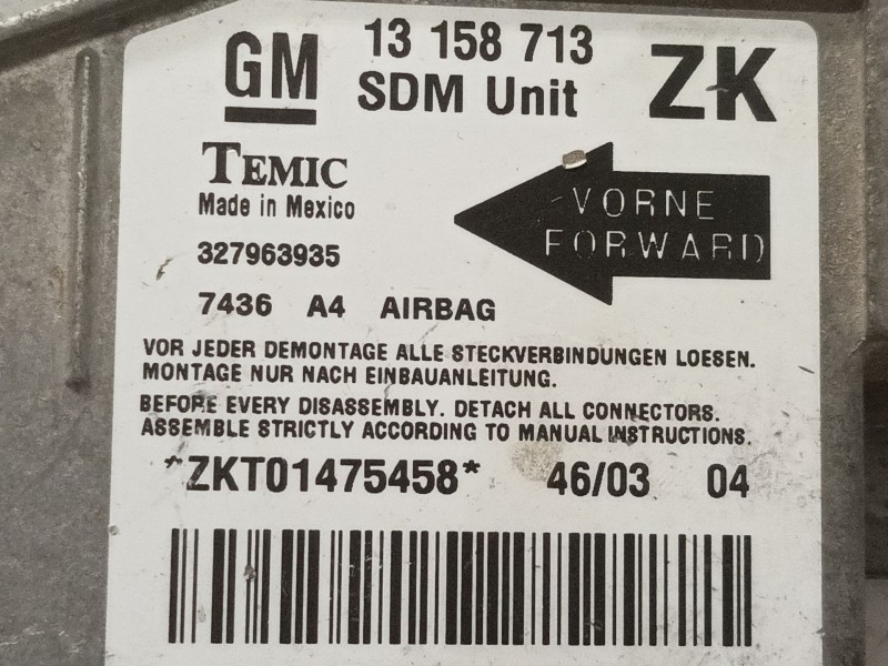 Recambio de centralita airbag para opel meriva cosmo referencia OEM IAM 13158713 327963935 