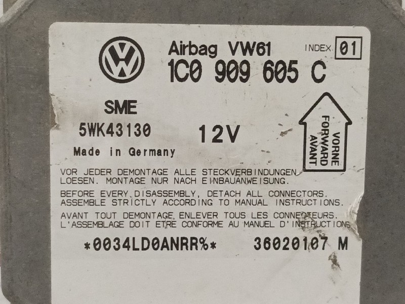 Recambio de centralita airbag para volkswagen passat berlina (3b3) trendline referencia OEM IAM 1C0909605C 5WK43130 