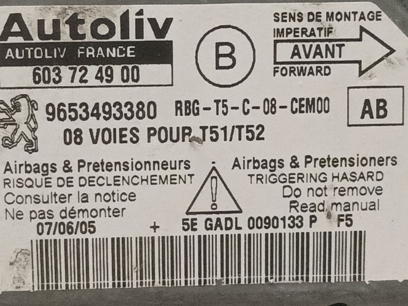 Recambio de centralita airbag para peugeot 307 (s1) 1.6 16v hdi referencia OEM IAM 603724900 9653493380 