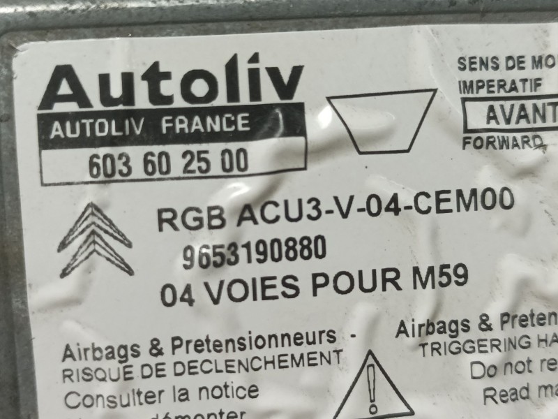 Recambio de centralita airbag para citroen berlingo 1.9 diesel referencia OEM IAM 603602500 9653190880 