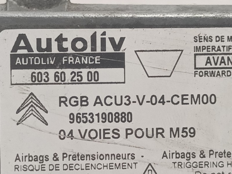 Recambio de centralita airbag para citroen berlingo 1.9 diesel referencia OEM IAM 603602500 9653190880 