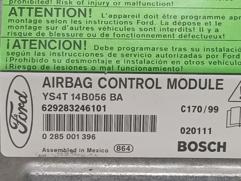 Recambio de centralita airbag para ford focus berlina (cak) trend referencia OEM IAM 0285001396 YS4T14B056 629283246101