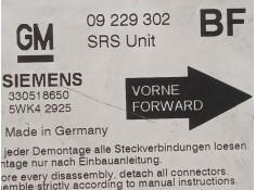 Recambio de centralita airbag para opel astra g sedán (t98) 1.6 16v (f69) referencia OEM IAM 09229302 330518650 5WK42925 2