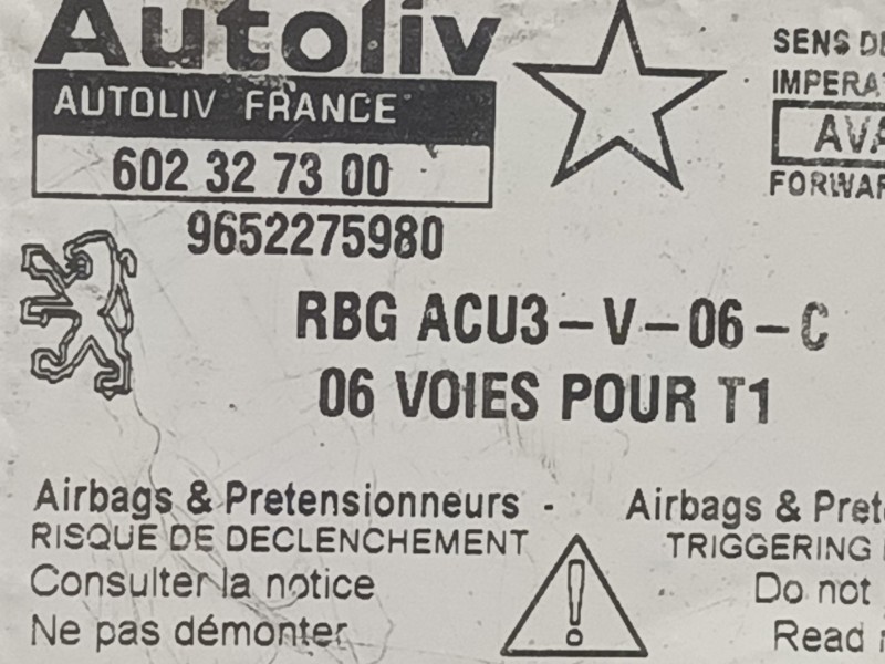 Recambio de centralita airbag para peugeot 206 berlina referencia OEM IAM 602327300 9652275980 