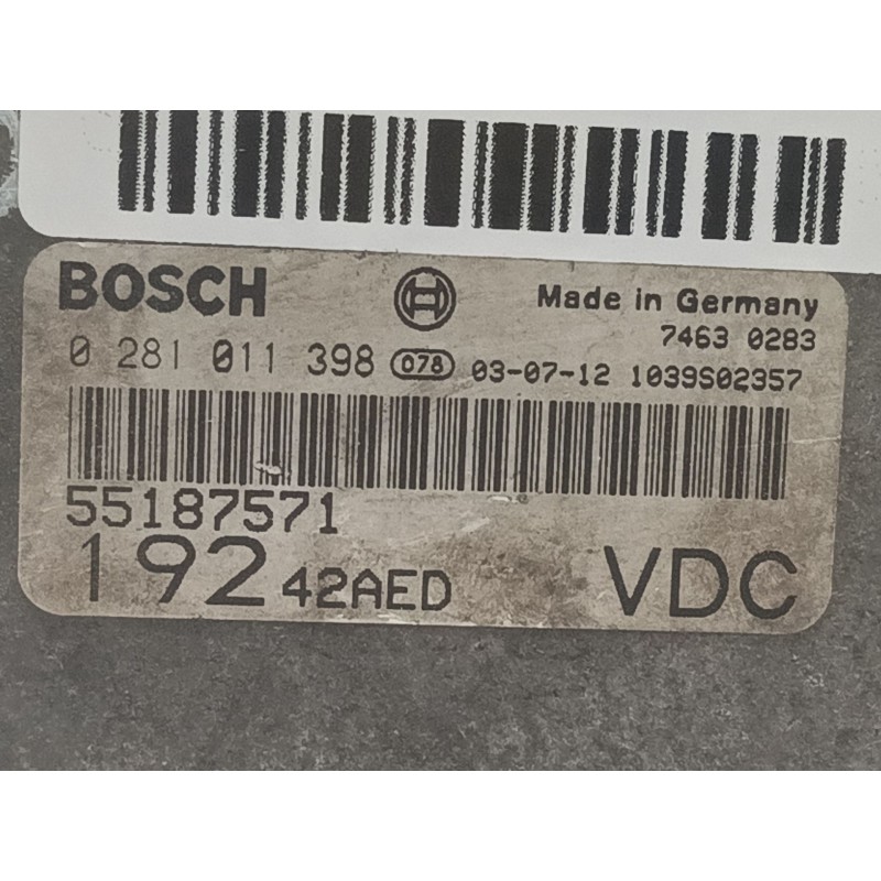 Recambio de centralita motor uce para fiat stilo (192) referencia OEM IAM 0281011398 55187571  Recambio de centralita motor uce para fiat stilo (192) referencia OEM IAM 0281011398 55187571