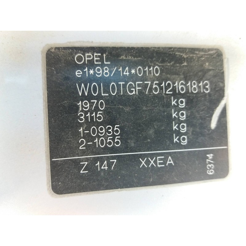 opel zafira a 1.6 16v   |   0.99 - ... | 1999 | 101 cv / 74 kw del año 1999