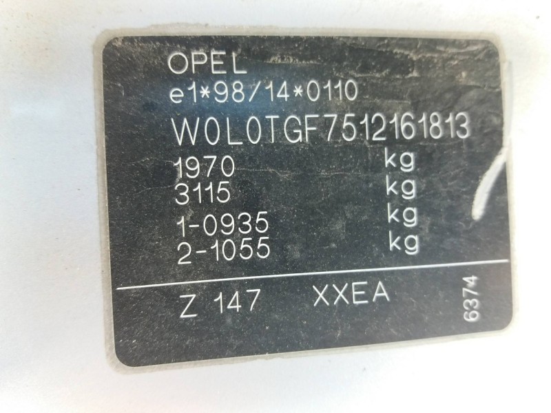 opel zafira a 1.6 16v   |   0.99 - ... | 1999 | 101 cv / 74 kw del año 1999