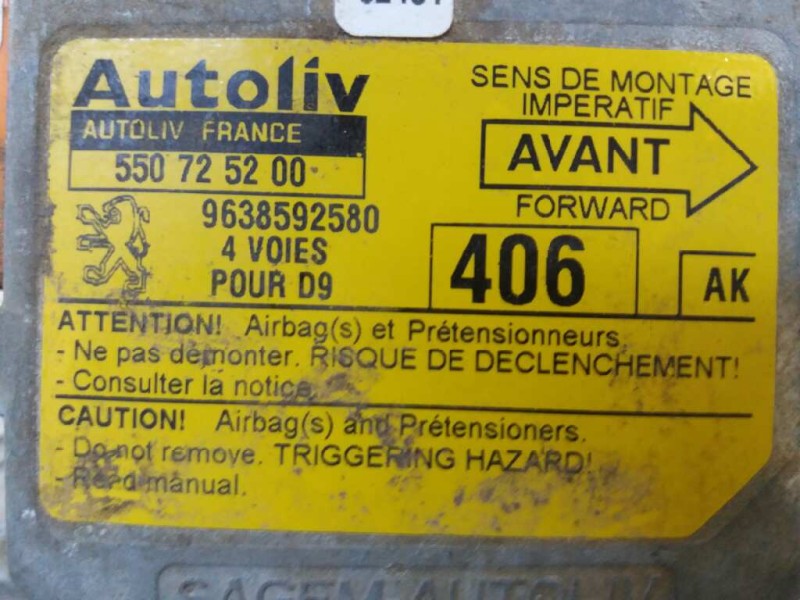 Recambio de centralita airbag para peugeot 406 berlina (s1/s2)    |   ... | 0 - 2005 referencia OEM IAM 550725200 9638592580 