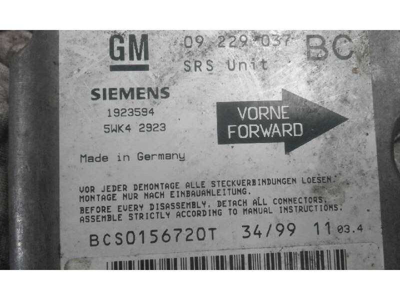 Recambio de centralita airbag para opel astra g berlina club   |   02.98 - 12.99 | 1998 - 1999 | 68 cv / 50 kw referencia OEM IA