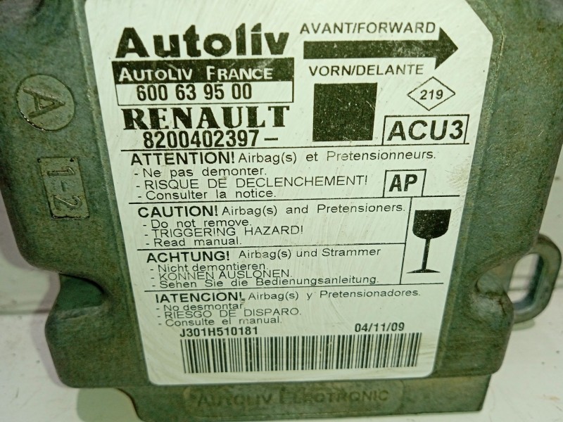 Recambio de centralita airbag para renault scenic 1.9 dci authentique referencia OEM IAM 600639500  