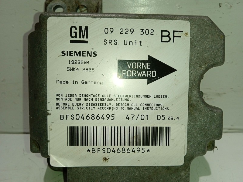 Recambio de centralita airbag para opel astra g berlina referencia OEM IAM 09229302BF 1923594 