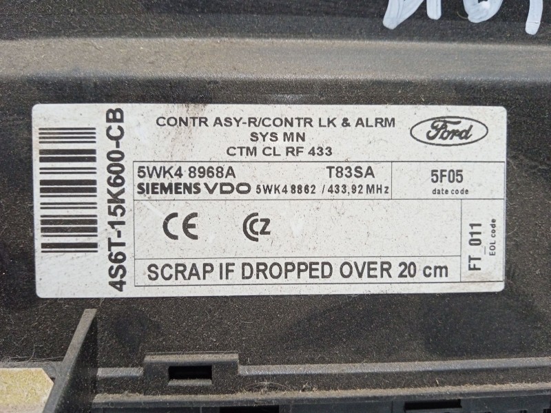 Recambio de centralita cierre para ford fusion (cbk) trend referencia OEM IAM 4S6T15K600CB  