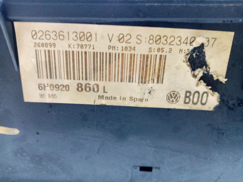 Recambio de cuadro instrumentos para seat arosa (6h1) 1.0 referencia OEM IAM 0263613001  