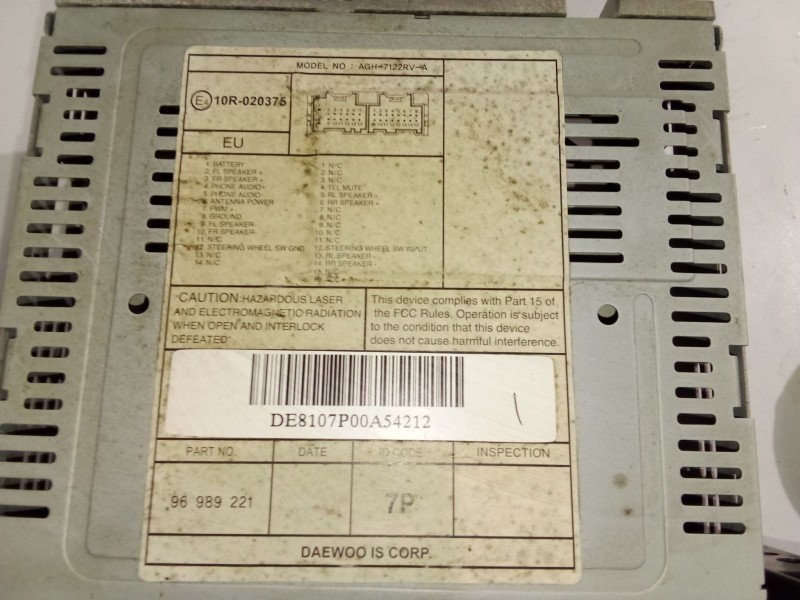 Recambio de sistema audio / radio cd para chevrolet aveo / kalos sedán (t250, t255) 1.4 referencia OEM IAM 96989221  DE8107P00A5