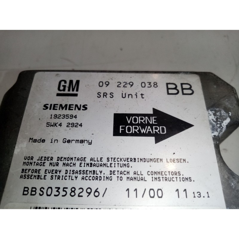 Recambio de centralita airbag para opel corsa b referencia OEM IAM 09229038BB 5WK42924  Recambio de centralita airbag para opel corsa b referencia OEM IAM 09229038BB 5WK42924