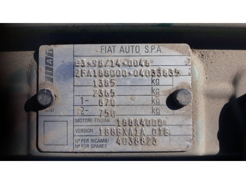 fiat punto berlina (188) 1.2 8v elx (i)   |   08.99 - 12.02 | 1999 - 2002 | 60 cv / 44 kw del año 1999