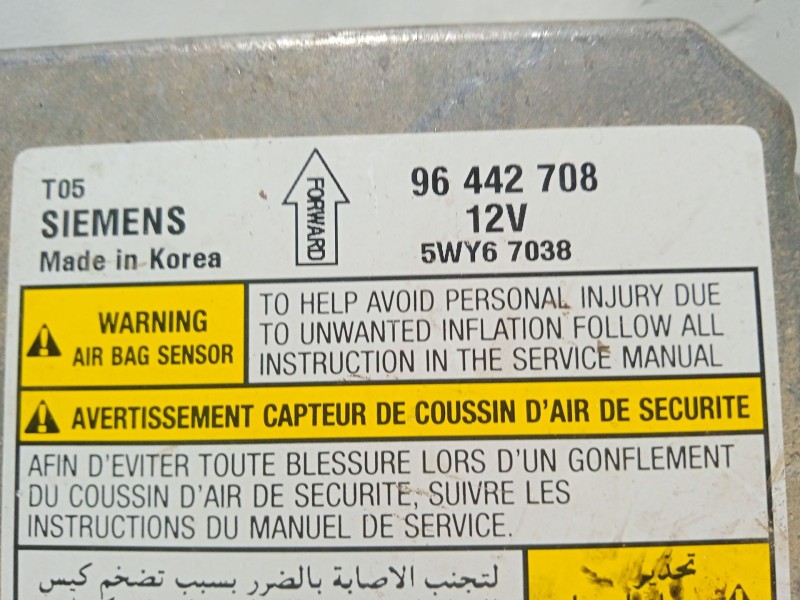 Recambio de centralita airbag para chevrolet aveo 1.4 cat referencia OEM IAM 96442708  