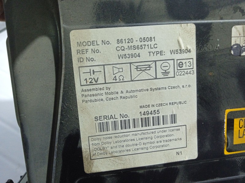 Recambio de sistema audio / radio cd para toyota avensis (_t25_) 1.8 (zzt251_) referencia OEM IAM 8612005081  