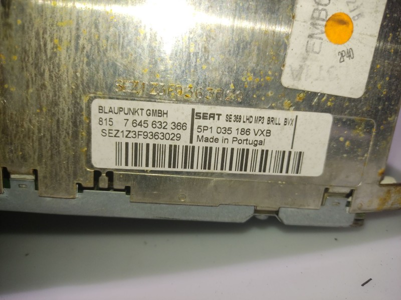 Recambio de sistema audio / radio cd para seat altea (5p1) 1.9 tdi referencia OEM IAM 5P1035186V  