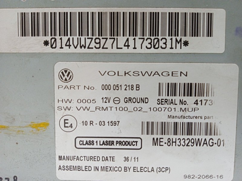 Recambio de sistema audio / radio cd para volkswagen polo (9n1) referencia OEM IAM 000051218B  