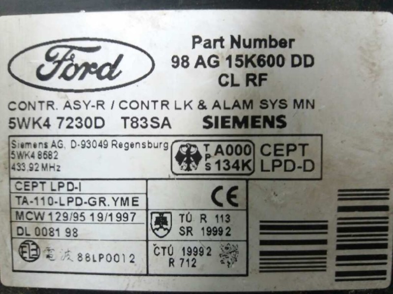Recambio de centralita cierre para ford focus berlina (cak) ambiente   |   08.98 - 12.04 | 1998 - 2004 | 90 cv / 66 kw referenci