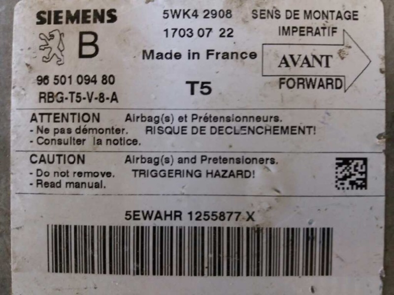 Recambio de centralita airbag para peugeot 307 break / sw (s1)    |   ... | 0 - 2005 referencia OEM IAM 5WK42908 9650109480 