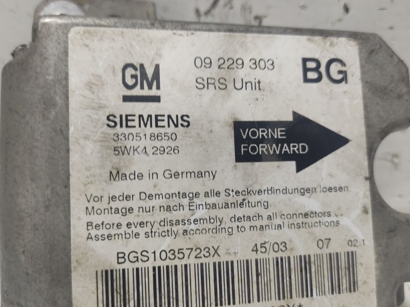 Recambio de centralita airbag para opel zafira a referencia OEM IAM 330518650 09229303 5WK42926
