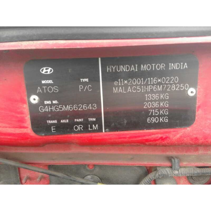 hyundai atos (em) 1.1 gls   |   08.05 - ... | 2005 | 63 cv / 46 kw del año 2005