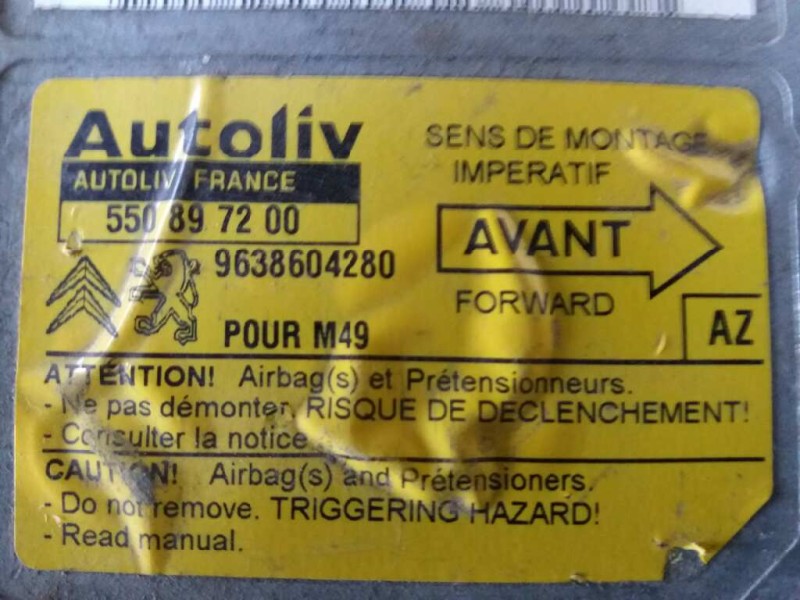 Recambio de centralita airbag para peugeot partner (s1) 1.9 diesel   |   ... | 0 - 2002 | 69 cv / 51 kw referencia OEM IAM 55089