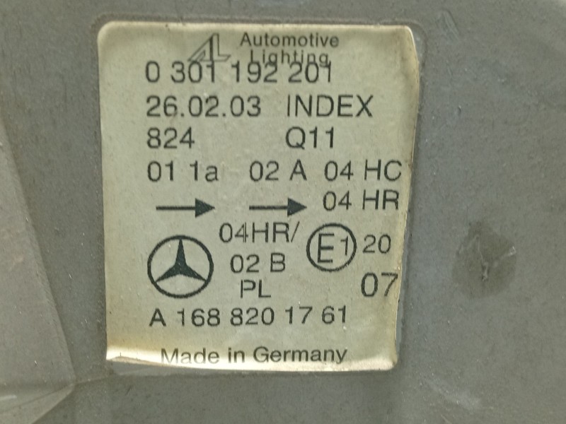 Recambio de faro izquierdo para mercedes-benz clase a (w168) 1.4 cat referencia OEM IAM A1688200161  
