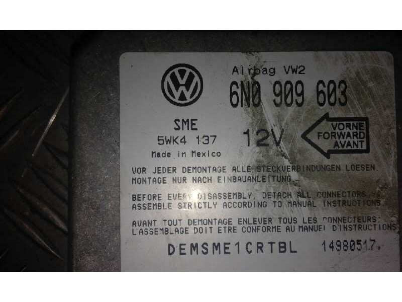 Recambio de centralita airbag para seat toledo (1l)    |   0.91 - 0.99 | 1991 - 1999 referencia OEM IAM  6N0909603 