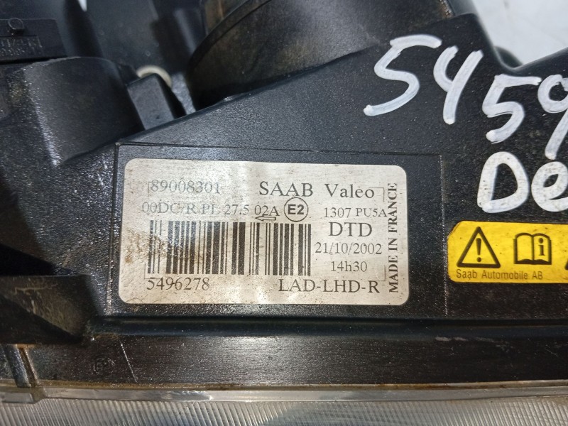 Recambio de faro derecho para saab 9-5 berlina referencia OEM IAM   