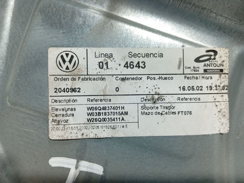 Recambio de elevalunas delantero izquierdo para volkswagen polo iv (9n_, 9a_) 1.2 referencia OEM IAM   