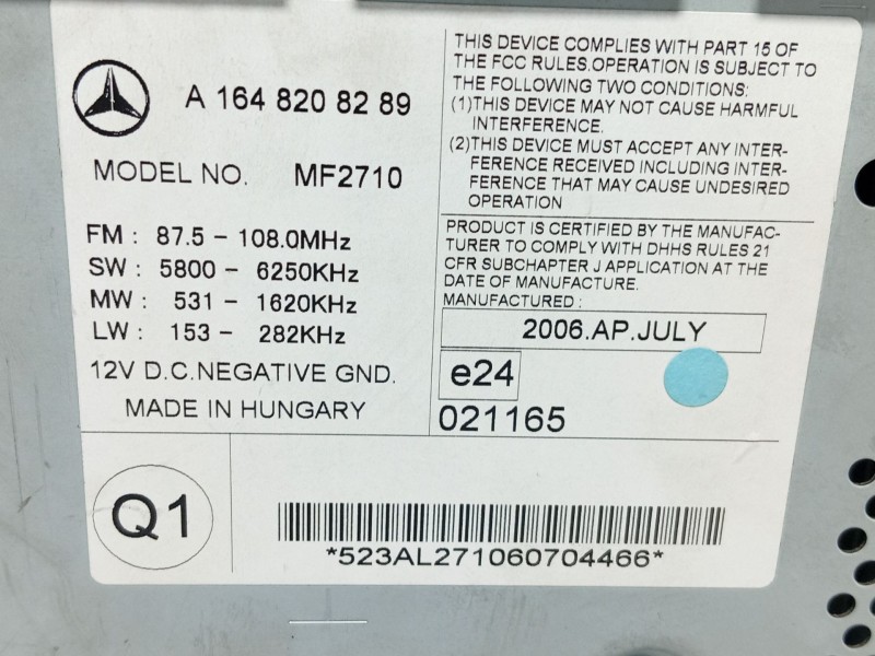 Recambio de sistema audio / radio cd para mercedes-benz clase m (w164) ml 280 cdi 4-matic (164.120) referencia OEM IAM   
