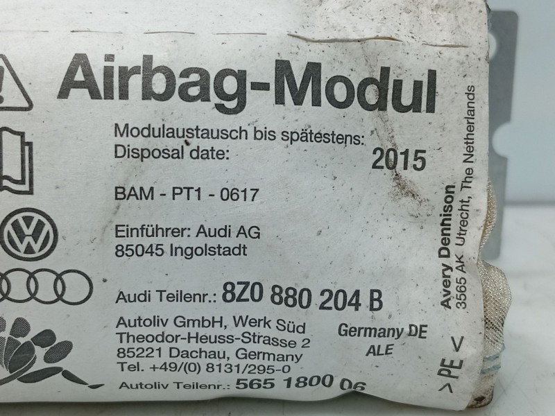 Recambio de airbag delantero derecho para audi a2 (8z0) 1.4 tdi referencia OEM IAM 8Z0880204B  