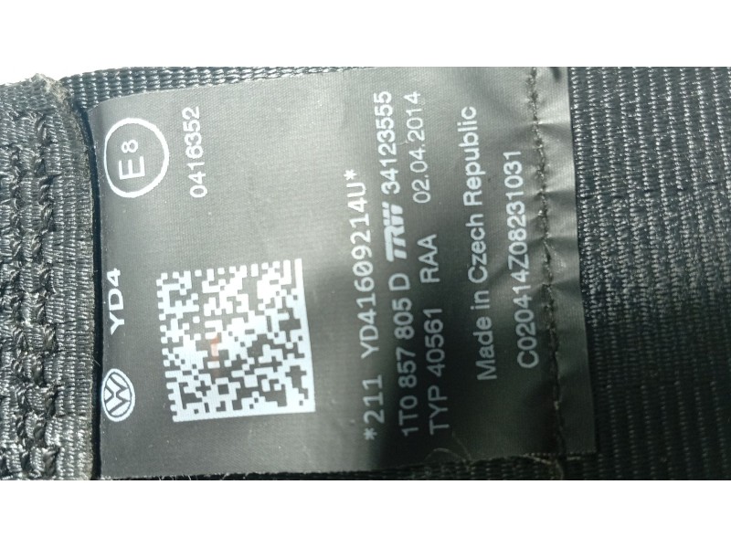 Recambio de cinturon seguridad trasero izquierdo para volkswagen touran (1t3) 1.6 tdi referencia OEM IAM   