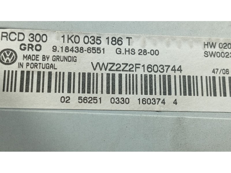 Recambio de sistema audio / radio cd para volkswagen golf v (1k1) 1.6 referencia OEM IAM   