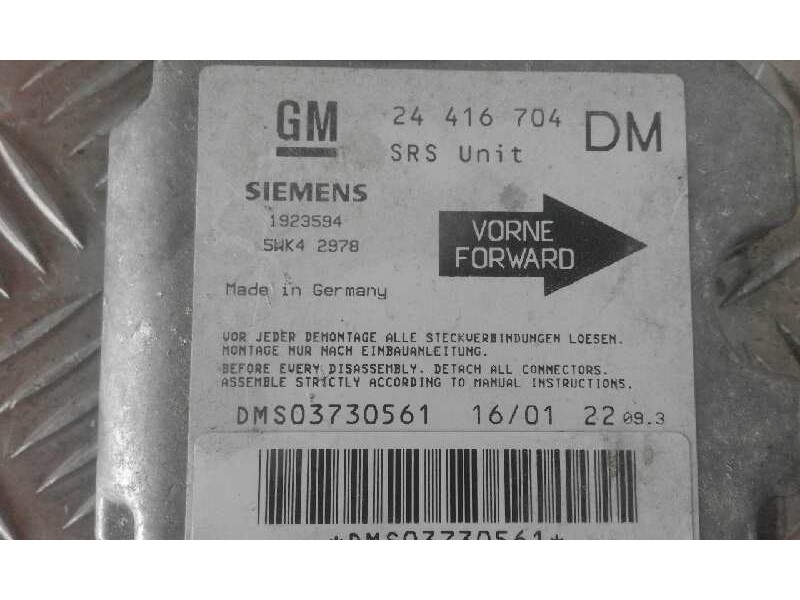Recambio de centralita airbag para opel zafira a    |   0.99 - 0.05 | 1999 - 2005 referencia OEM IAM 24416704  