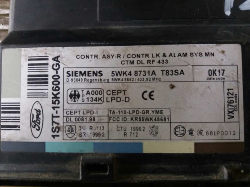 Recambio de centralita cierre para ford mondeo berlina (ge) trend   |   09.00 - 12.03 | 2000 - 2003 | 125 cv / 92 kw referencia 