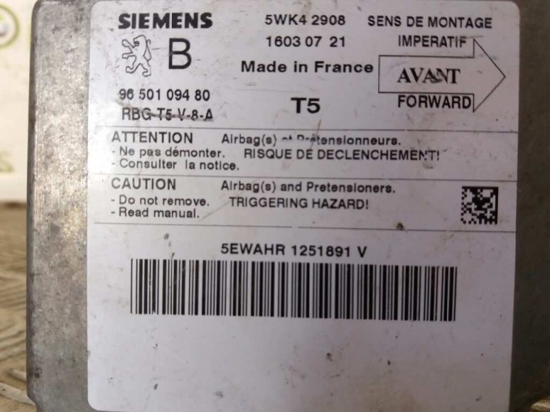 Recambio de centralita airbag para peugeot 307 (s1) xr   |   04.01 - 12.04 | 2001 - 2004 | 90 cv / 66 kw referencia OEM IAM 9650