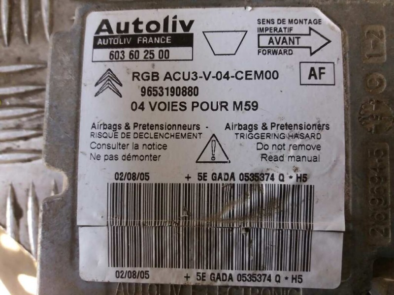 Recambio de centralita airbag para peugeot partner (s2) 1.9 diesel   |   0.02 - ... | 2002 | 69 cv / 51 kw referencia OEM IAM 60